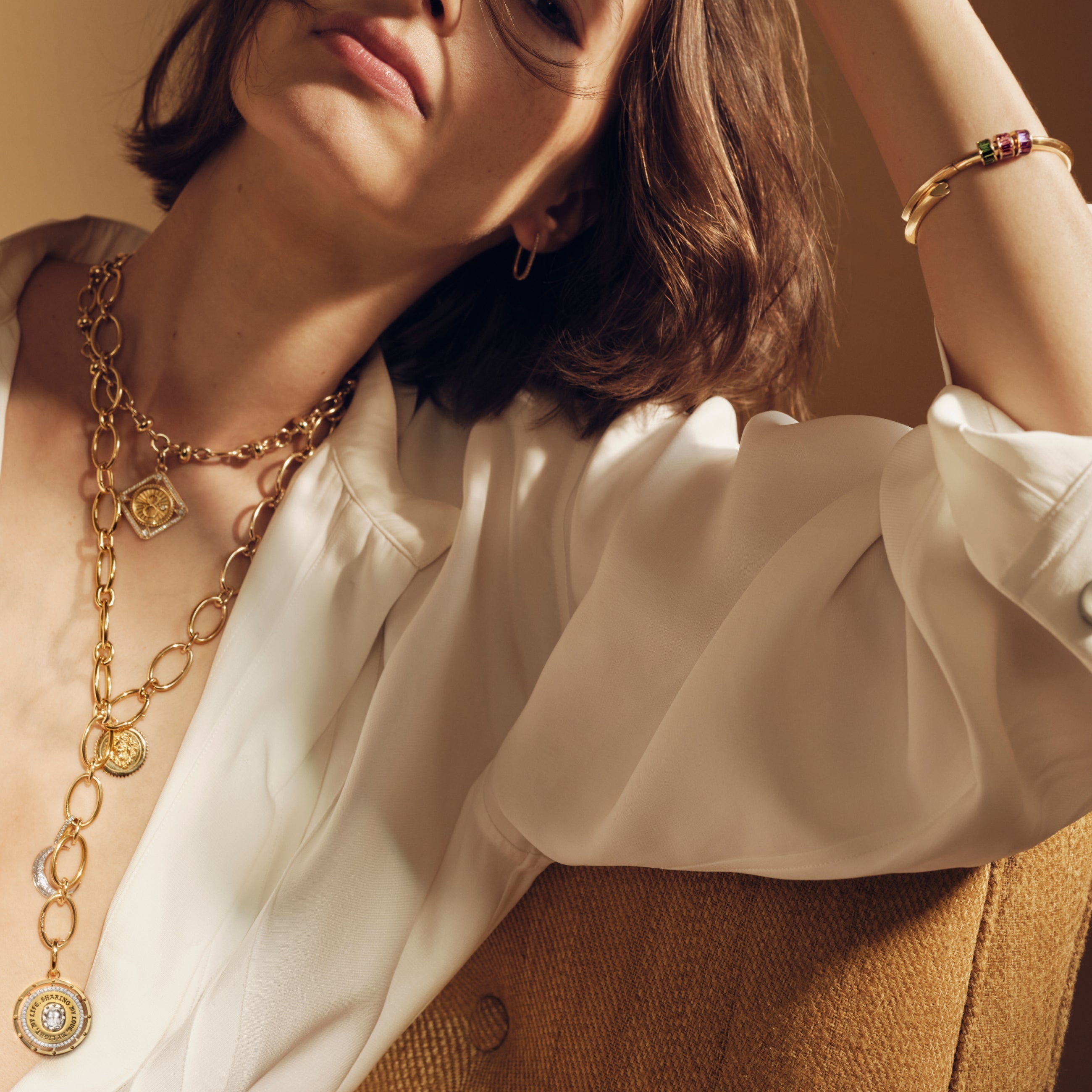 Framed Karma Orbit Chain Extension Necklace : in Yellow Gold with Diamonds