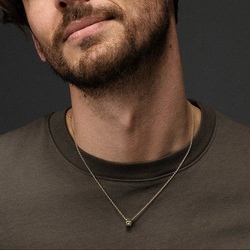 Custom Faceted Heart Beat : Fine Belcher Necklace Olive