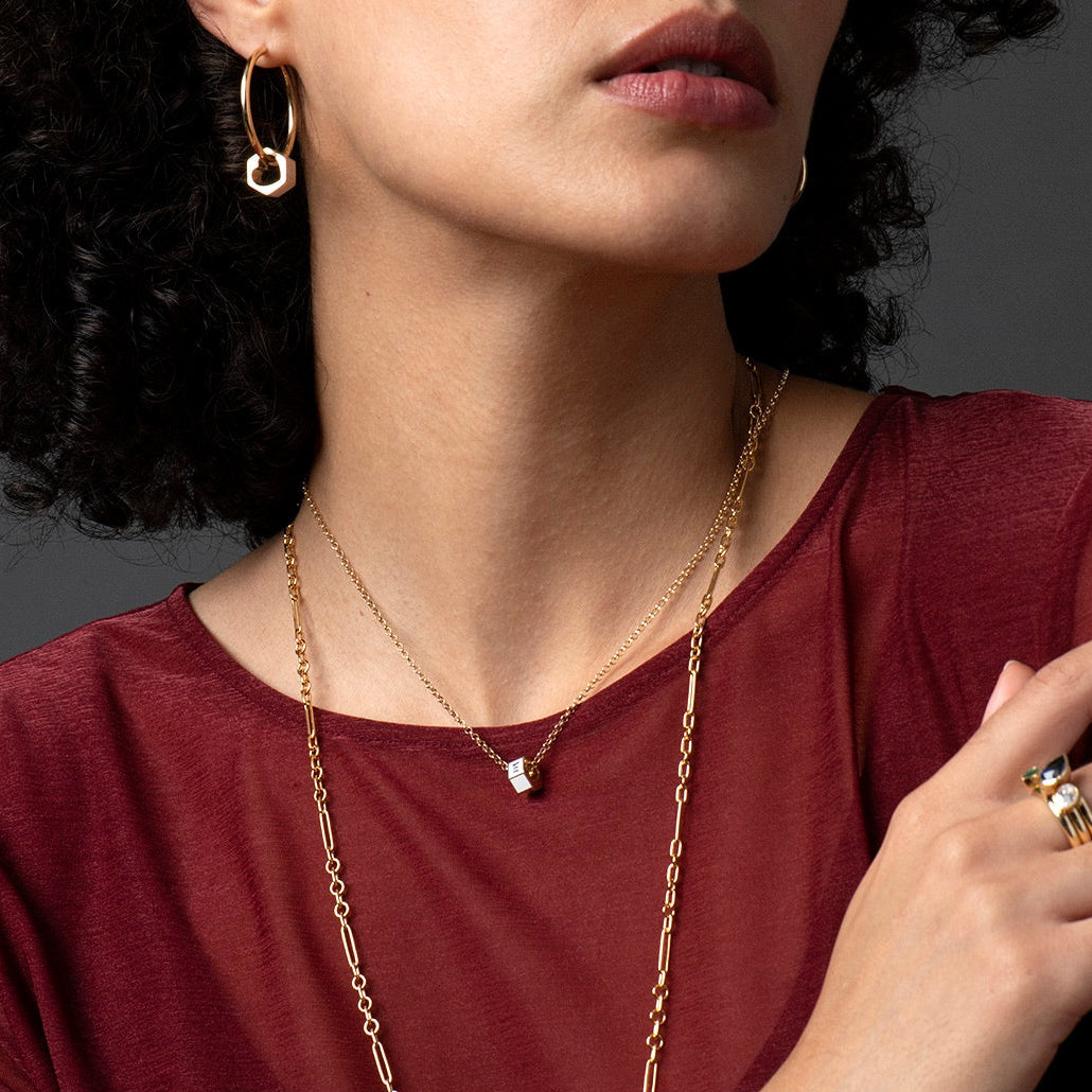 Custom Faceted Heart Beat : Fine Belcher Necklace Cream