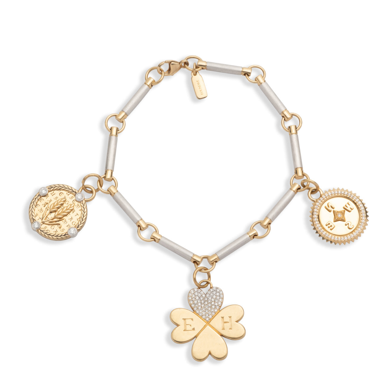 Four Heart Clover and Infinite Gratitude Element Bracelet Story : in Mixed Gold with Diamonds