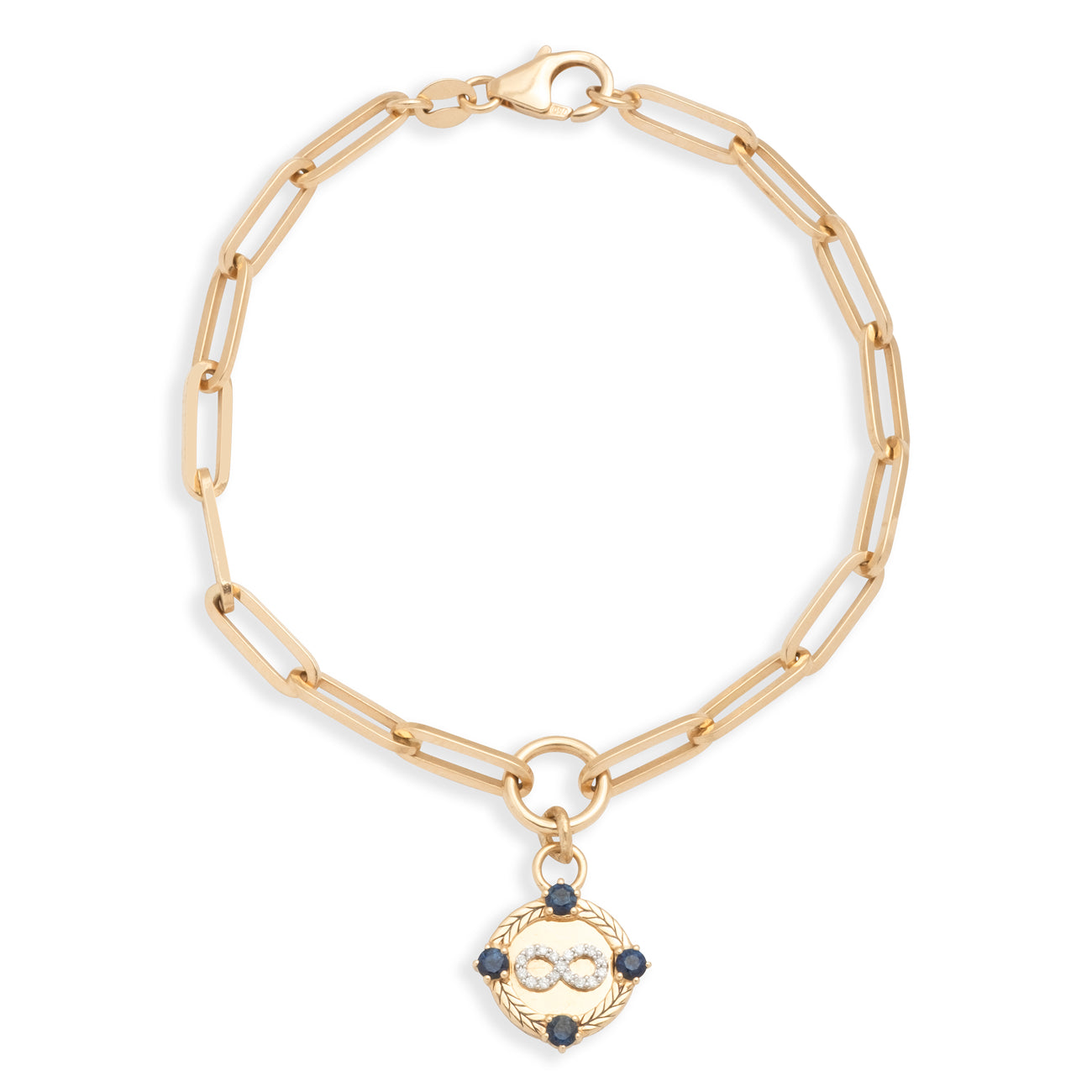 Infinity Braided Wheat Classic Fob Clip Bracelet : in Yellow Gold with Diamonds and Blue Sapphire