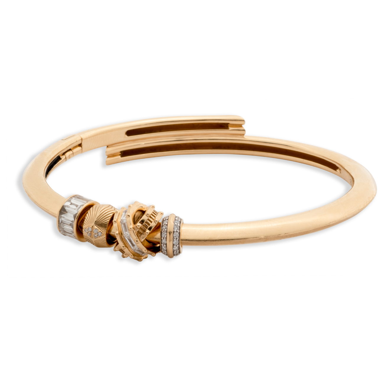 Lovestruck and Protection Heart Beats Strong Heart Bangle Story : in Yellow Gold with Diamonds