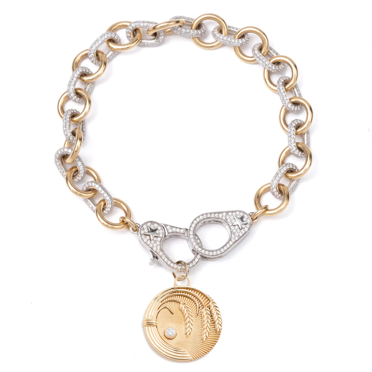 Infinite Gratitude Midsized Mixed Link Sister Hook Bracelet : in Mixed Gold with Diamonds