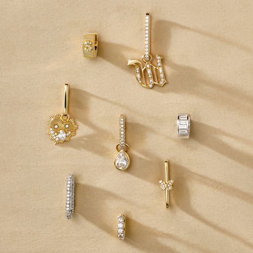 Diamond Initial Small Pave Fob Earring : in Yellow Gold