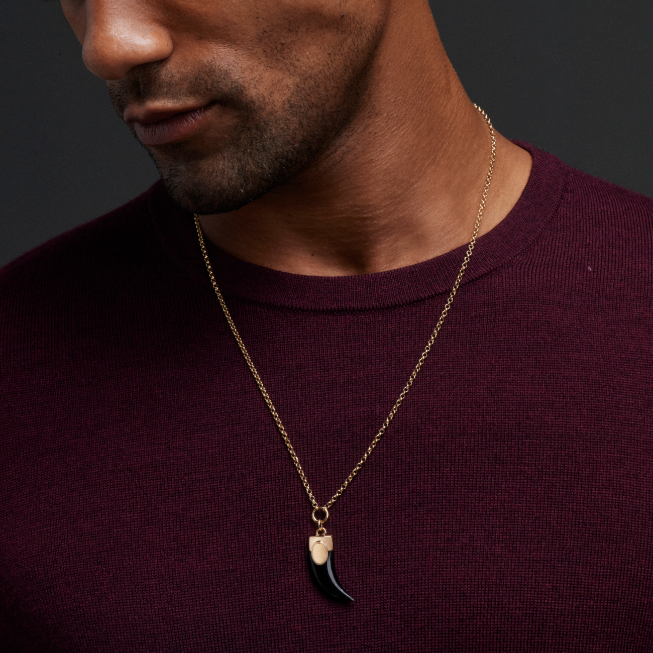 Engravable La Loba Claw Small Stationary Belcher Necklace : In Yellow Gold and Onyx