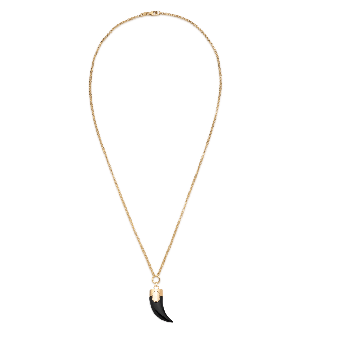 Engravable La Loba Claw Small Stationary Belcher Necklace : In Yellow Gold and Onyx