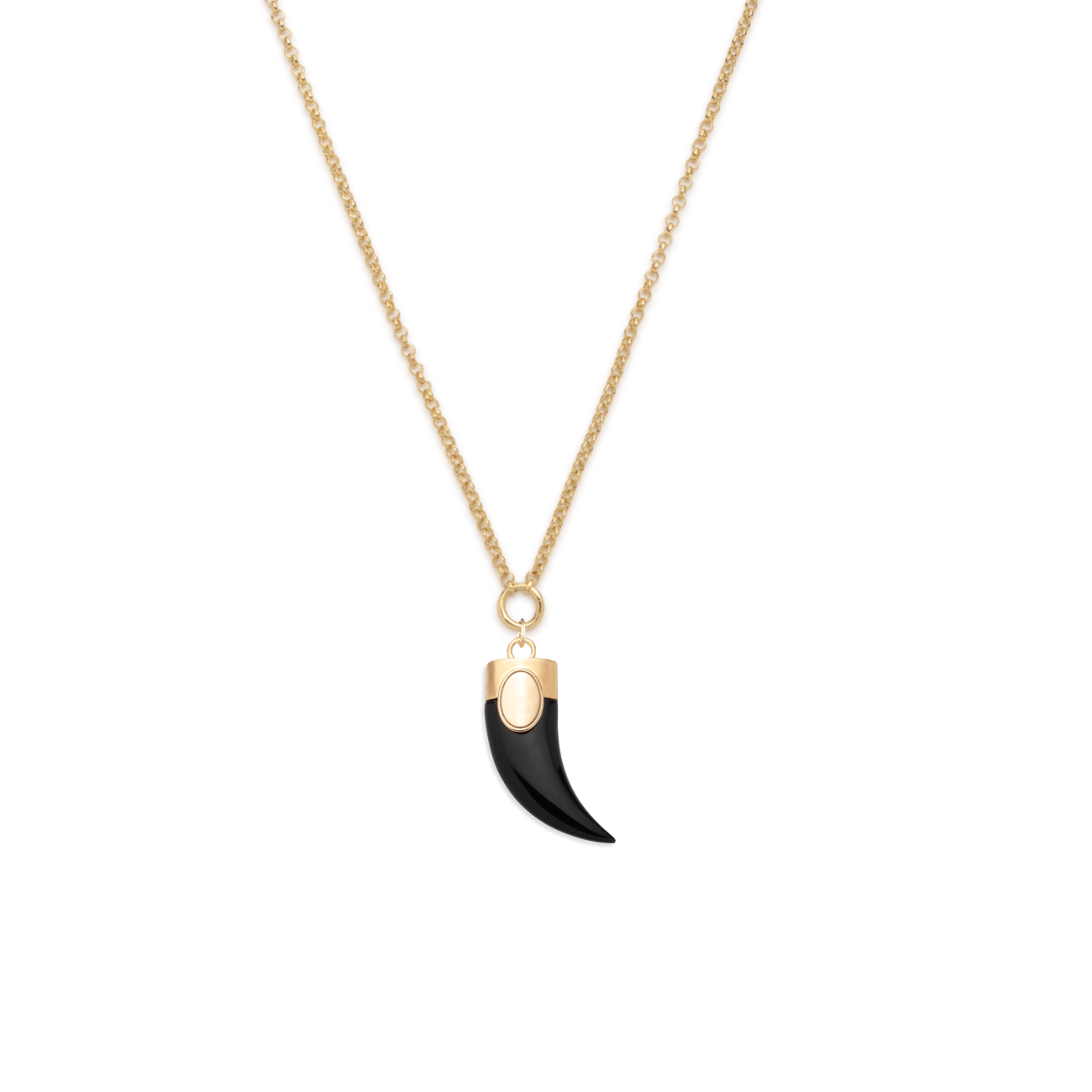 Engravable La Loba Claw Small Stationary Belcher Necklace : In Yellow Gold and Onyx