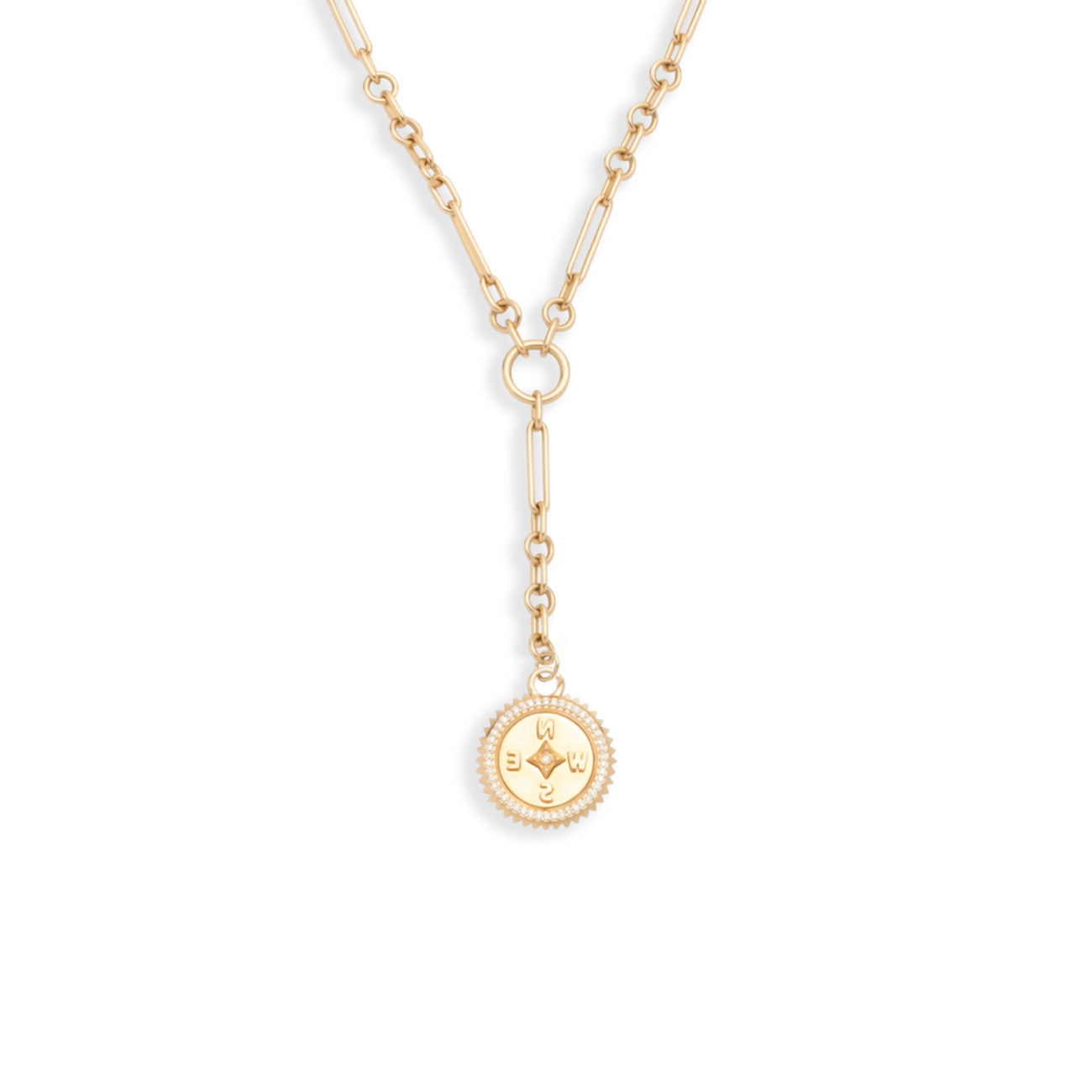 Internal Compass Fine Mixed Clip Extension Necklace : in Yellow Gold with Diamonds