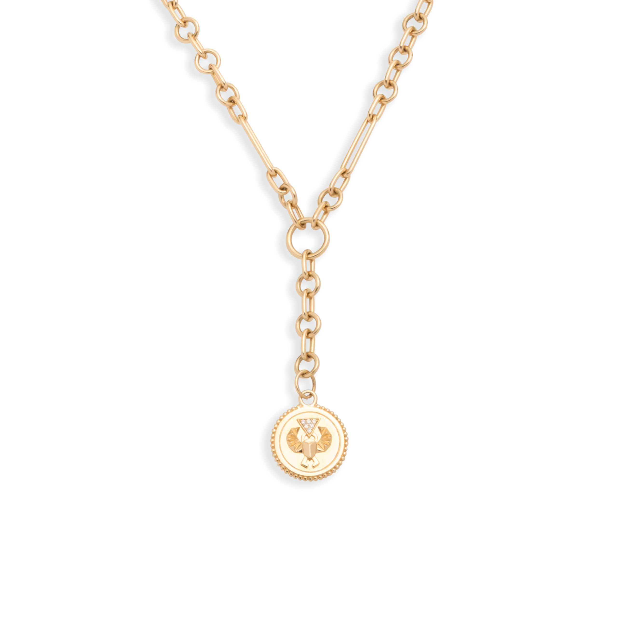 Protection Small Mixed Clip Extension Necklace : in Yellow Gold with Diamonds