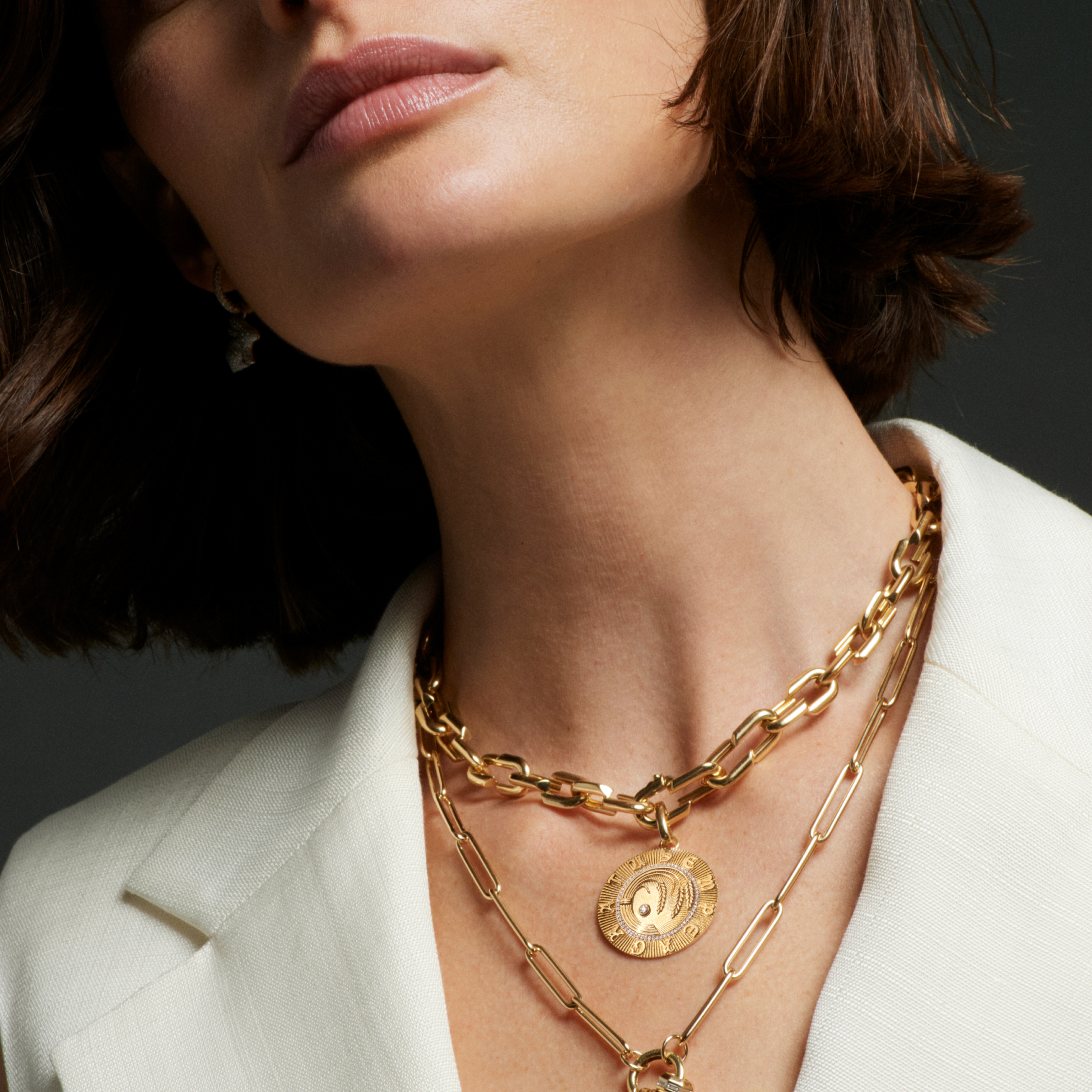 Infinite Gratitude Medium Strong Hearts Love Link Chain Necklace : in Yellow Gold with Diamonds