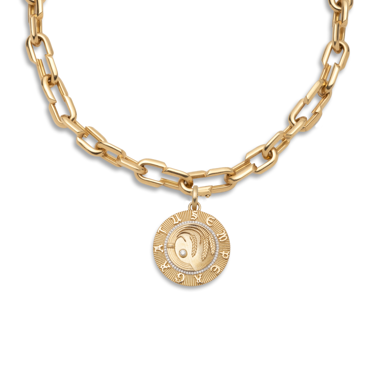 Infinite Gratitude Medium Strong Hearts Love Link Chain Necklace : in Yellow Gold with Diamonds