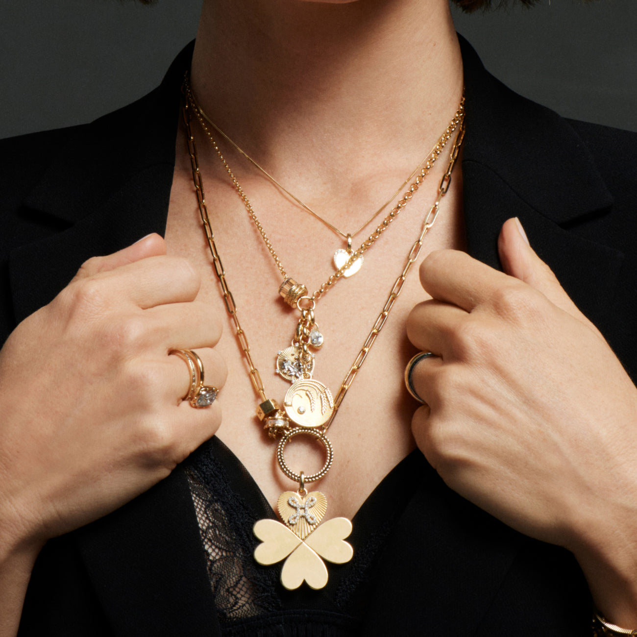 Infinite Gratitude and Resilience Medium Mixed Belcher Extension Story : in Yellow Gold with Diamonds and Champagne Citrine