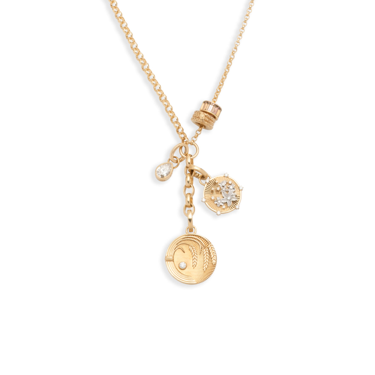 Infinite Gratitude and Resilience Medium Mixed Belcher Extension Story : in Yellow Gold with Diamonds and Champagne Citrine