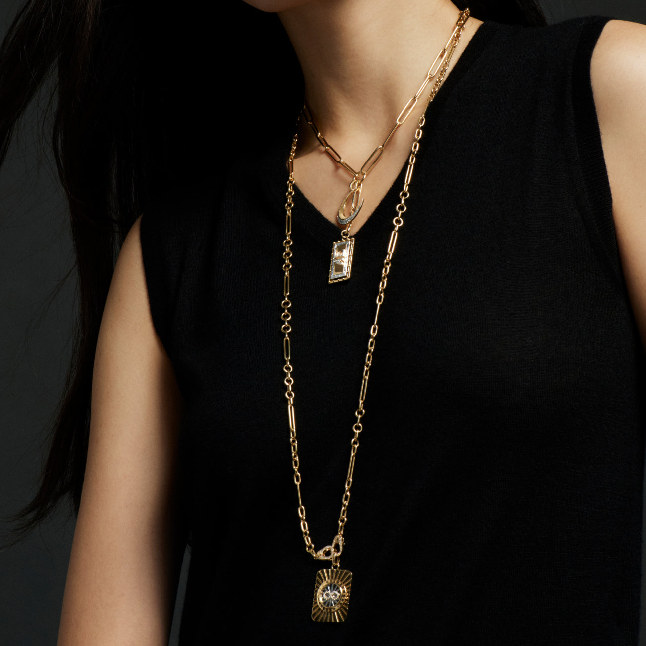 Infinity Sister Hook Small Mixed Clip Necklace : in Mixed Gold with Diamonds