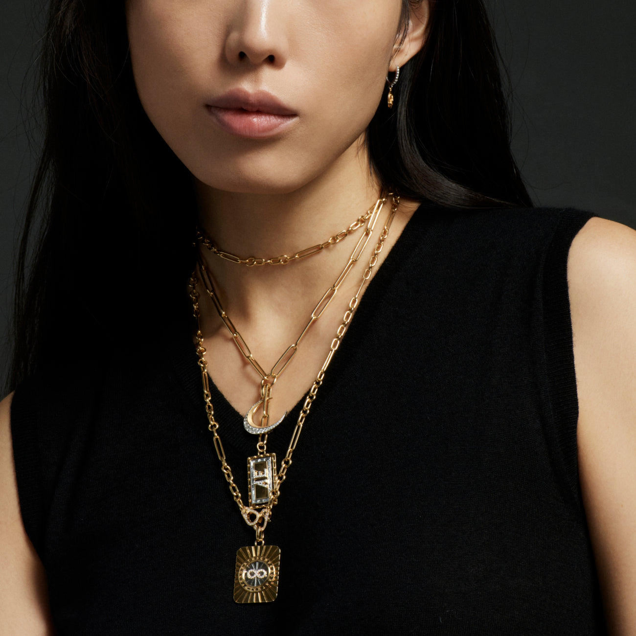 Infinity Sister Hook Small Mixed Clip Necklace : in Mixed Gold with Diamonds