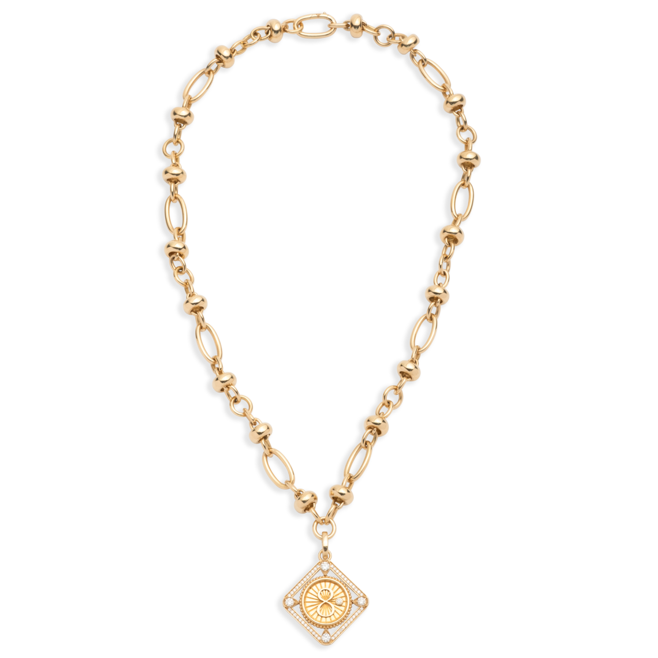 Framed Karma Orbit Chain Extension Necklace : in Yellow Gold with Diamonds