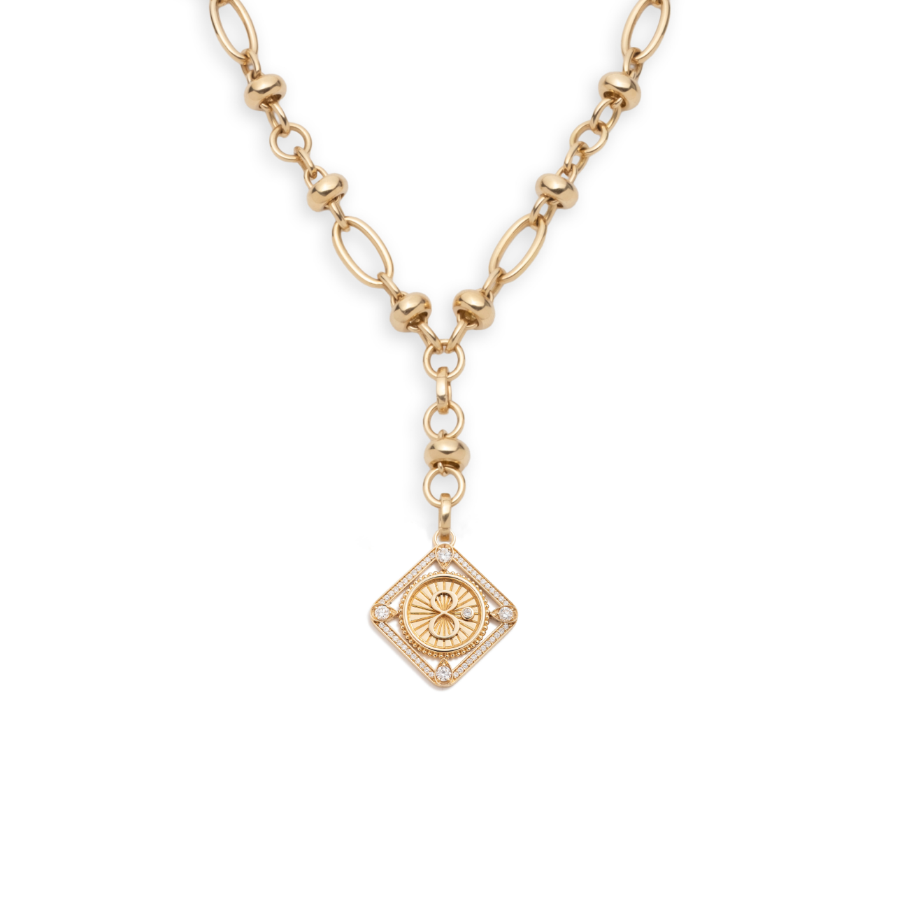 Framed Karma Orbit Chain Extension Necklace : in Yellow Gold with Diamonds