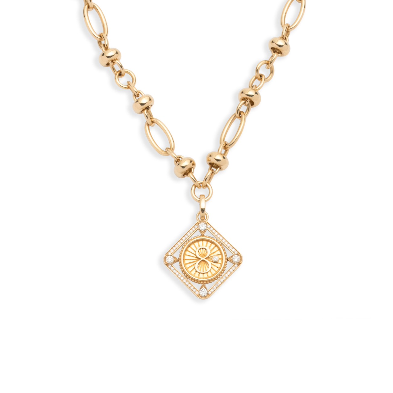 Framed Karma Orbit Chain Extension Necklace : in Yellow Gold with Diamonds