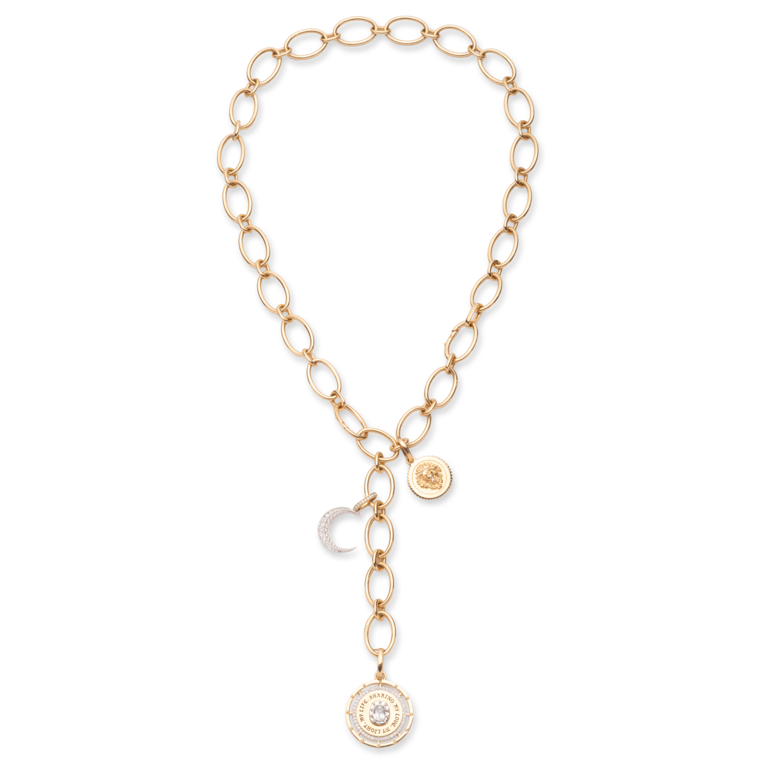 Lovestruck Commitment and Crescent Oval Link Chain Story : in Mixed Gold with Diamonds