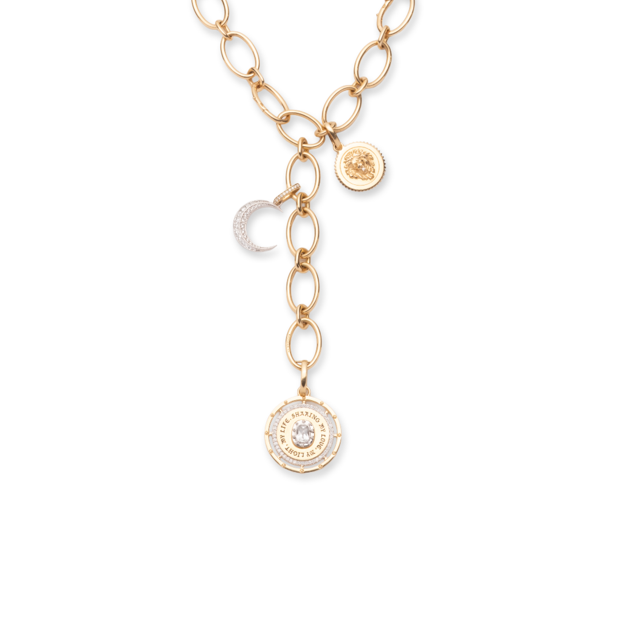 Lovestruck Commitment and Crescent Oval Link Chain Story : in Mixed Gold with Diamonds