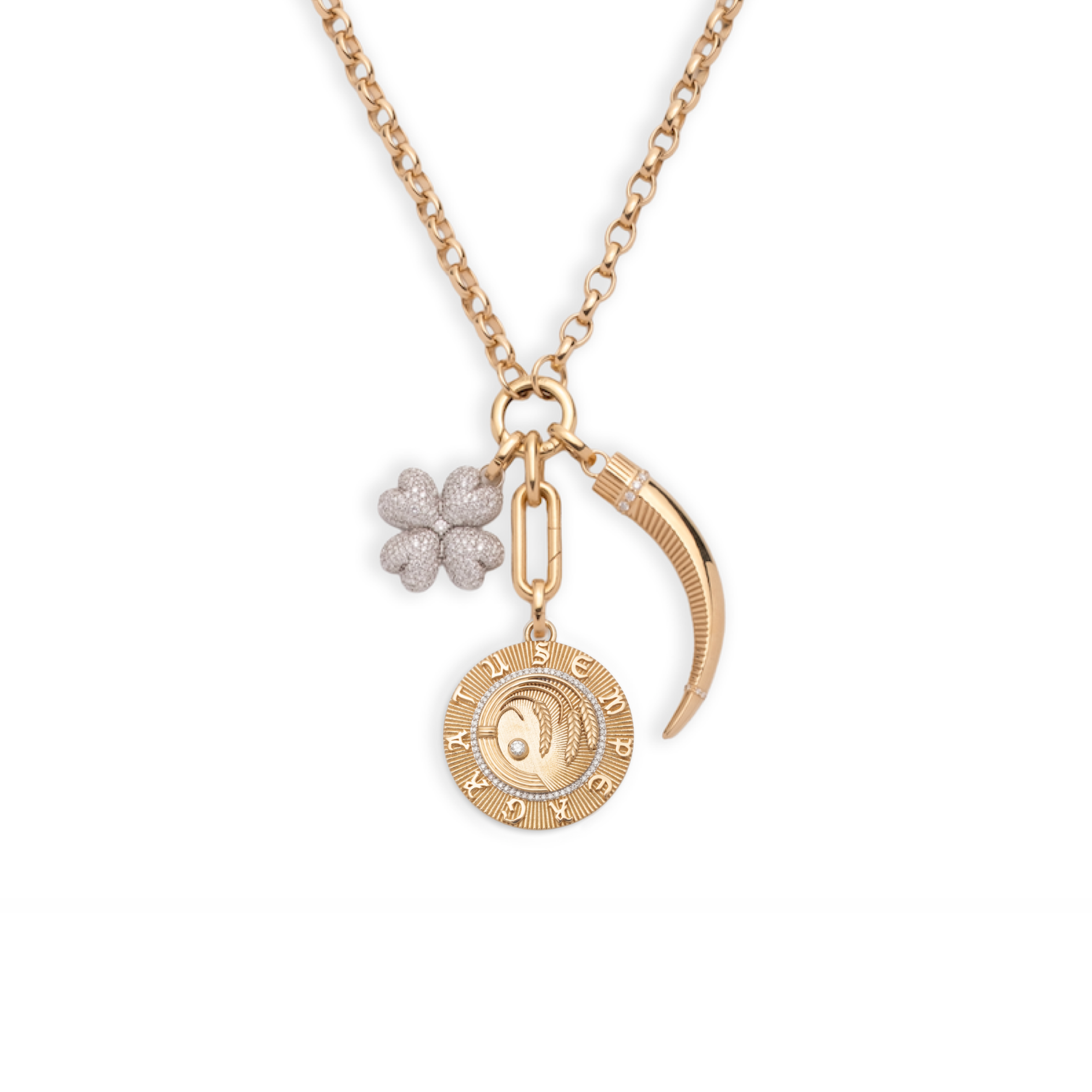 Infinite Gratitude and La Loba Claw Heavy Belcher Open Chain Story : in Mixed Gold with Diamonds