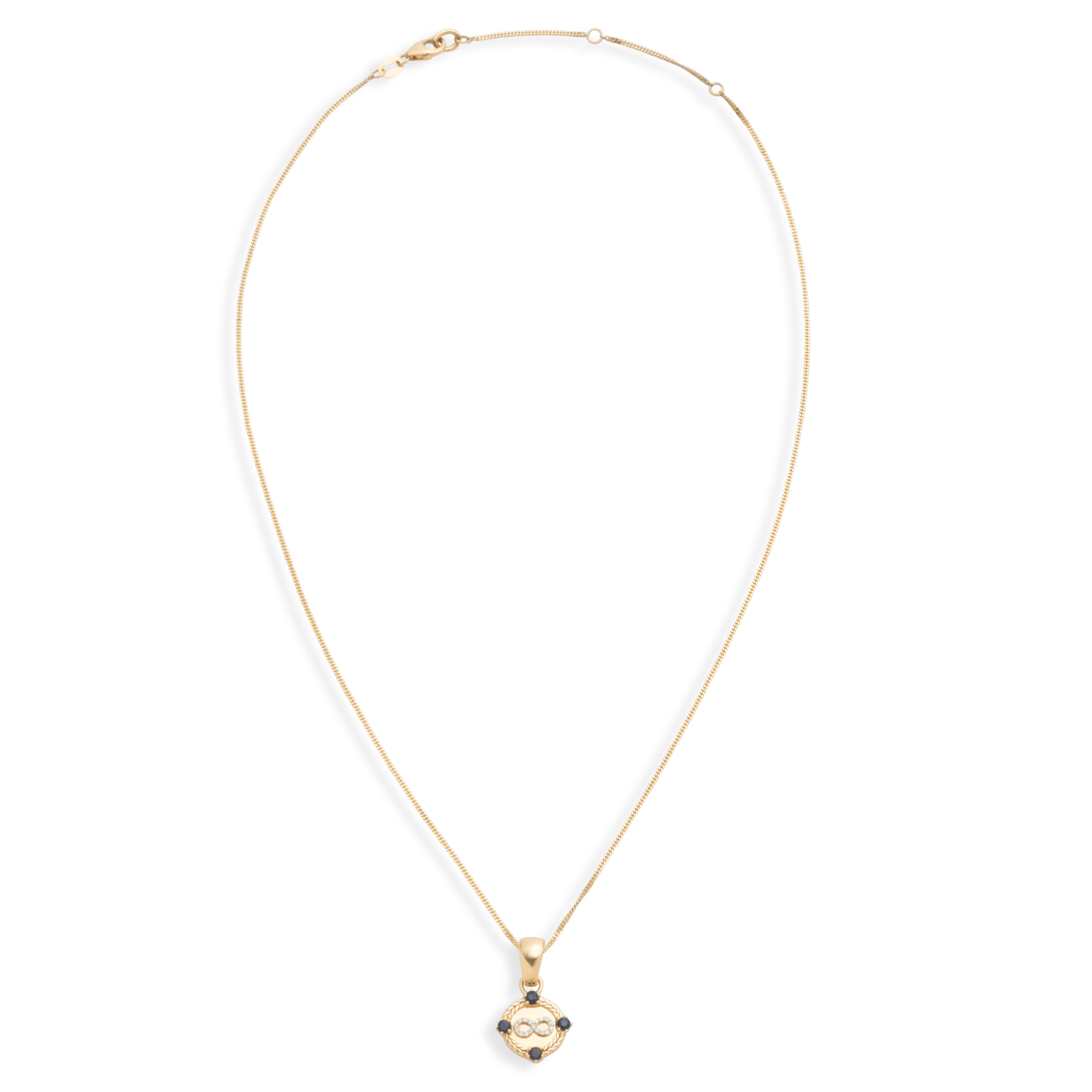 Infinity Braided Wheat Fine Diamond Cut Curb Necklace : in Yellow Gold with Diamonds and Blue Sapphires