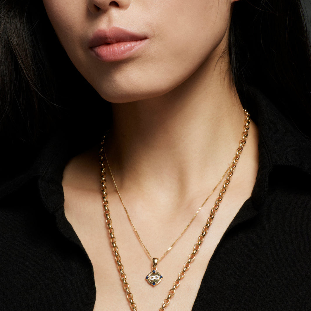 Infinity Braided Wheat Fine Diamond Cut Curb Necklace : in Yellow Gold with Diamonds and Blue Sapphires