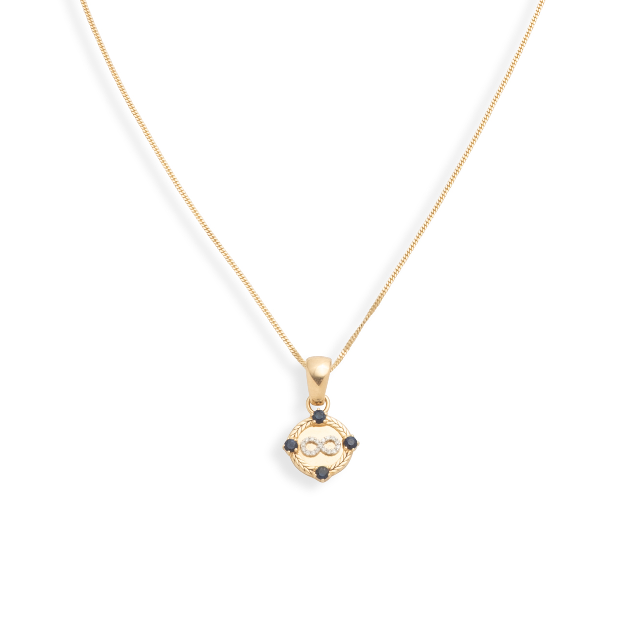 Infinity Braided Wheat Fine Diamond Cut Curb Necklace : in Yellow Gold with Diamonds and Blue Sapphires