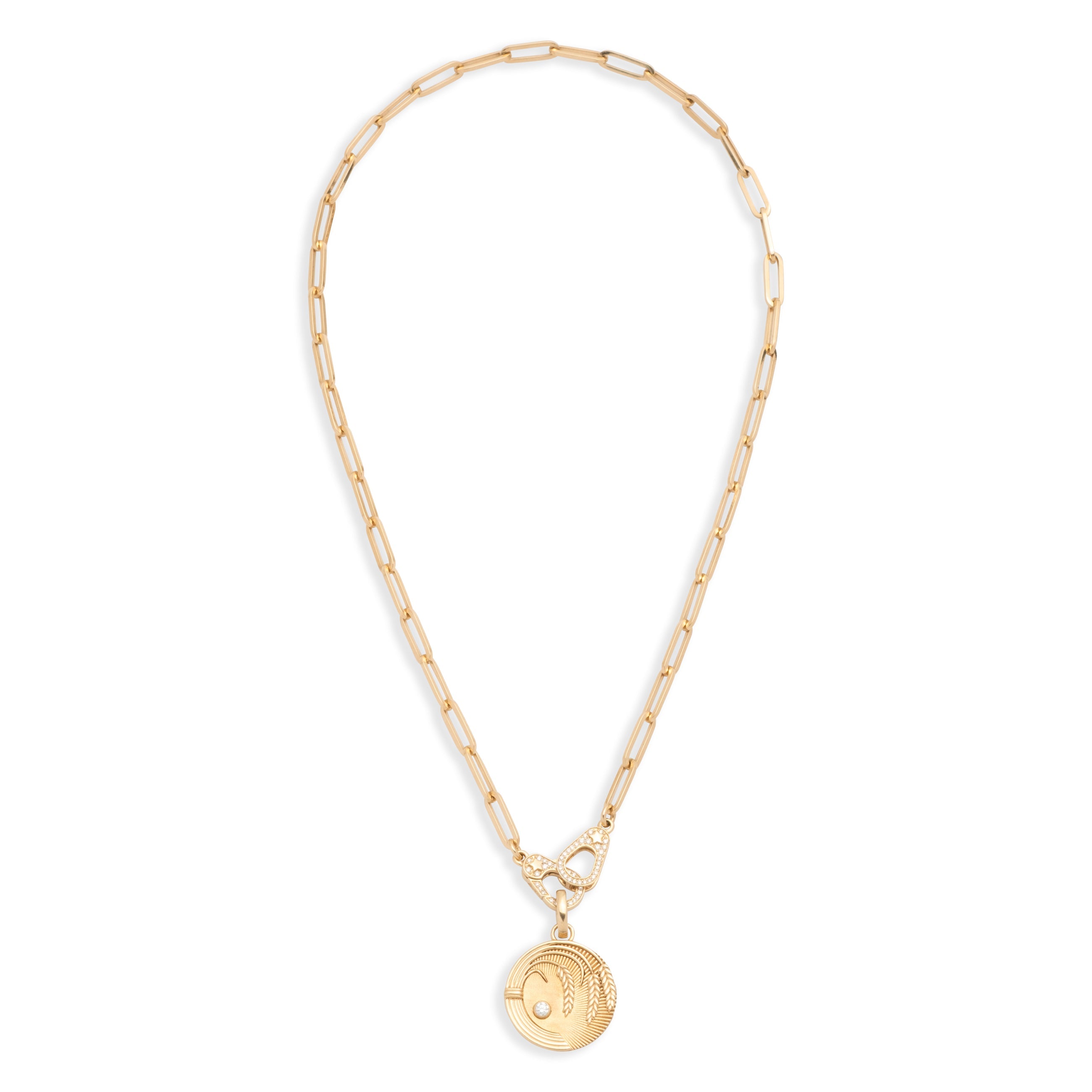 Infinite Gratitude Braided Wheat Sister Hook Classic Fob Clip Necklace : in Yellow Gold with Diamond