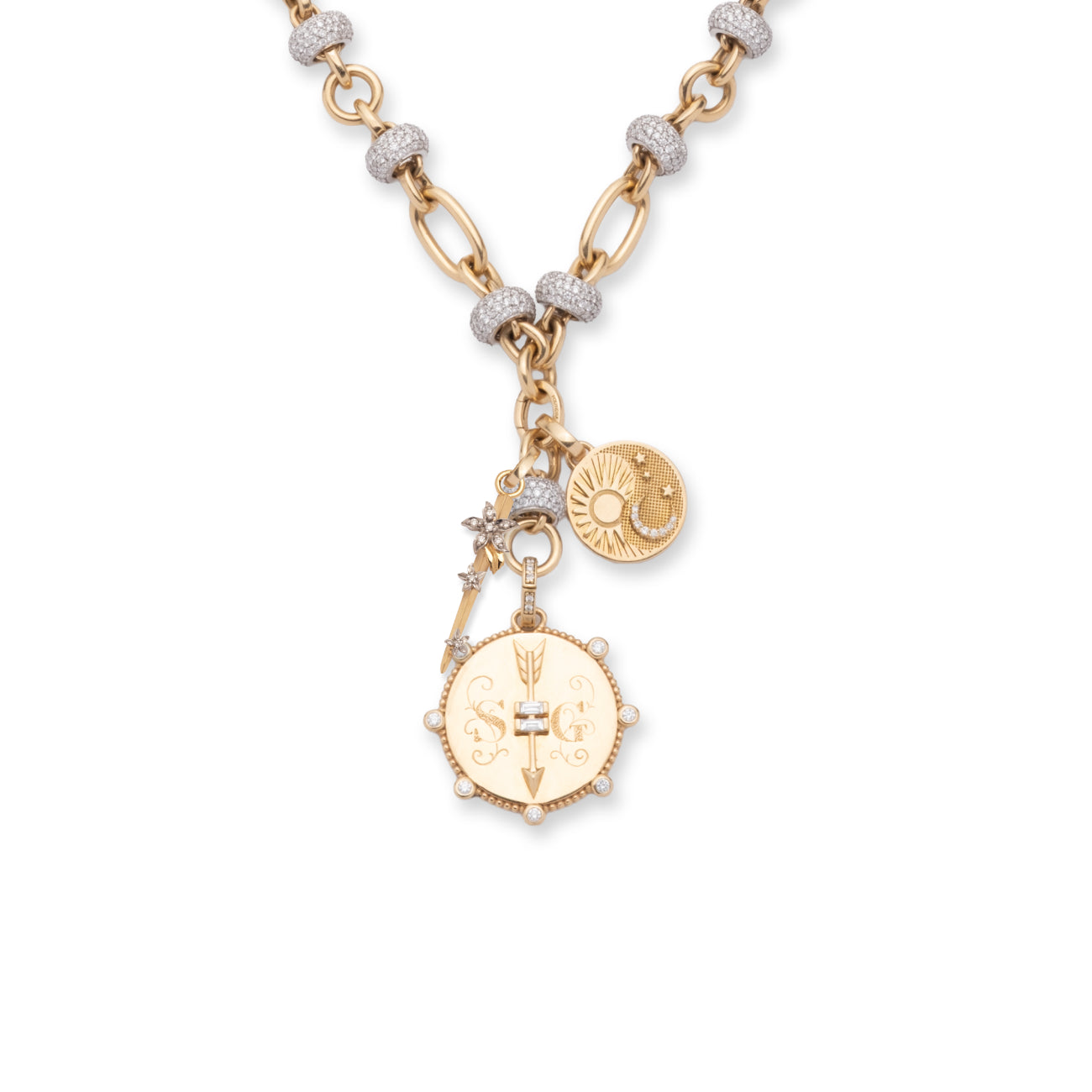 Heart at Peace and Balance Orbit Extension Necklace : in Yellow Gold with Diamonds