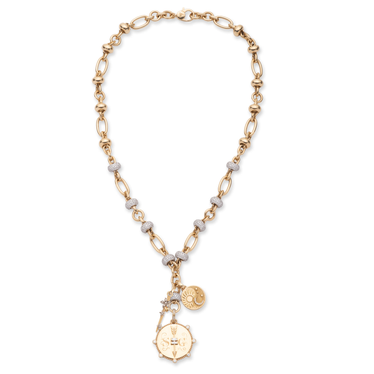 Heart at Peace and Balance Orbit Extension Necklace : in Yellow Gold with Diamonds