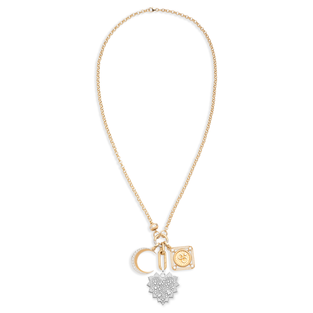 Heart Love Token and Karma Heavy Belcher Open Chain Story : in Mixed Gold with Diamonds