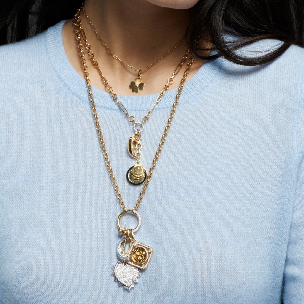 Heart Love Token and Karma Heavy Belcher Open Chain Story : in Mixed Gold with Diamonds