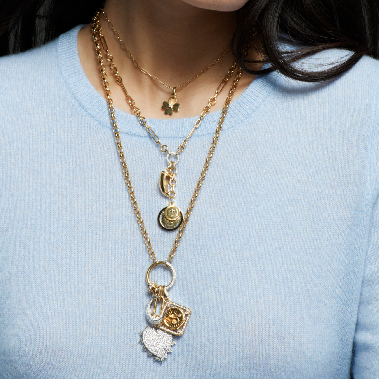 Heart Love Token and Karma Heavy Belcher Open Chain Story : in Mixed Gold with Diamonds