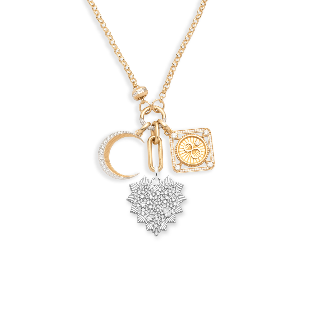 Heart Love Token and Karma Heavy Belcher Open Chain Story : in Mixed Gold with Diamonds