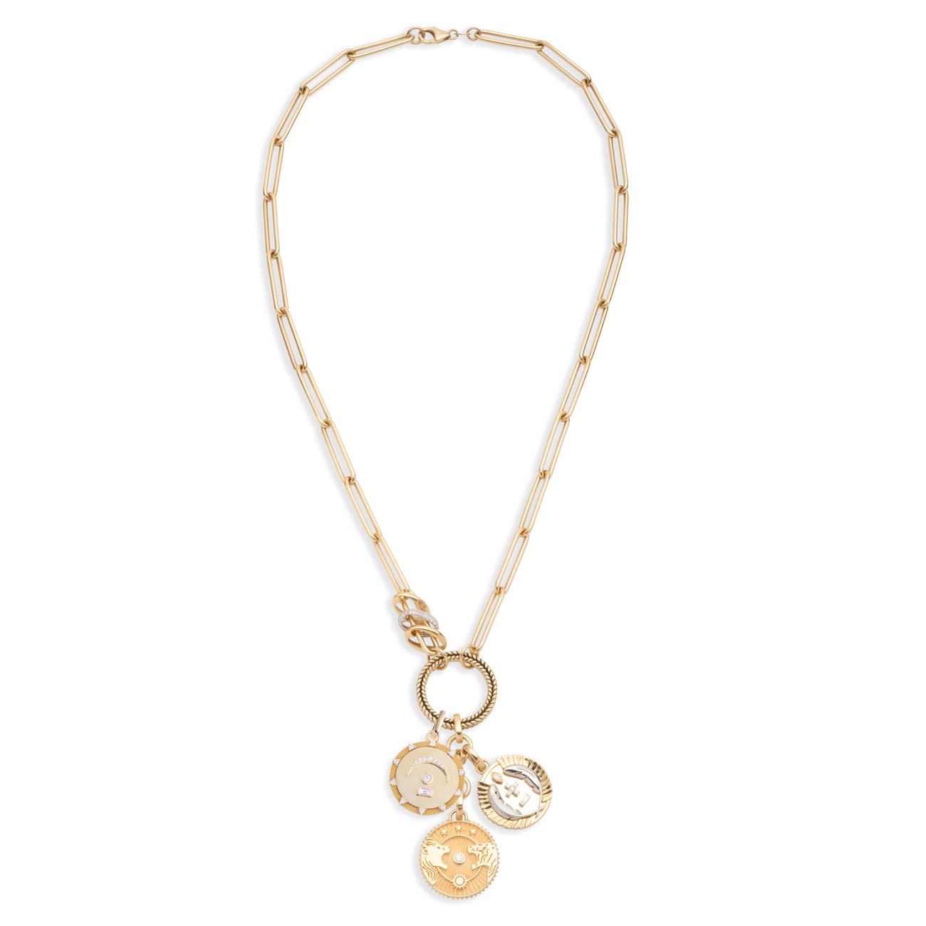 Solar & Lunar and Pause Classic Fob Clip Open Chain Story : in Yellow Gold with Diamonds