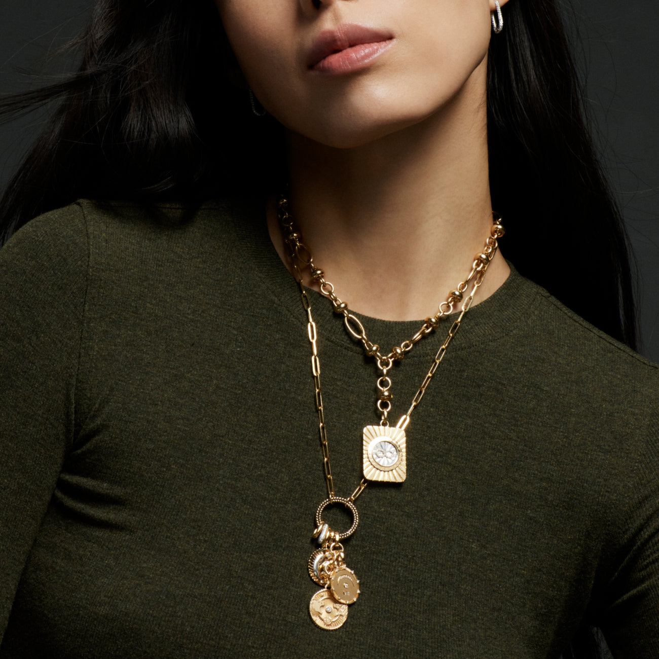 Solar & Lunar and Pause Classic Fob Clip Open Chain Story : in Yellow Gold with Diamonds