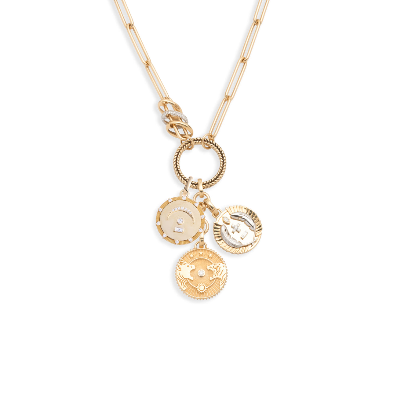 Solar & Lunar and Pause Classic Fob Clip Open Chain Story : in Yellow Gold with Diamonds