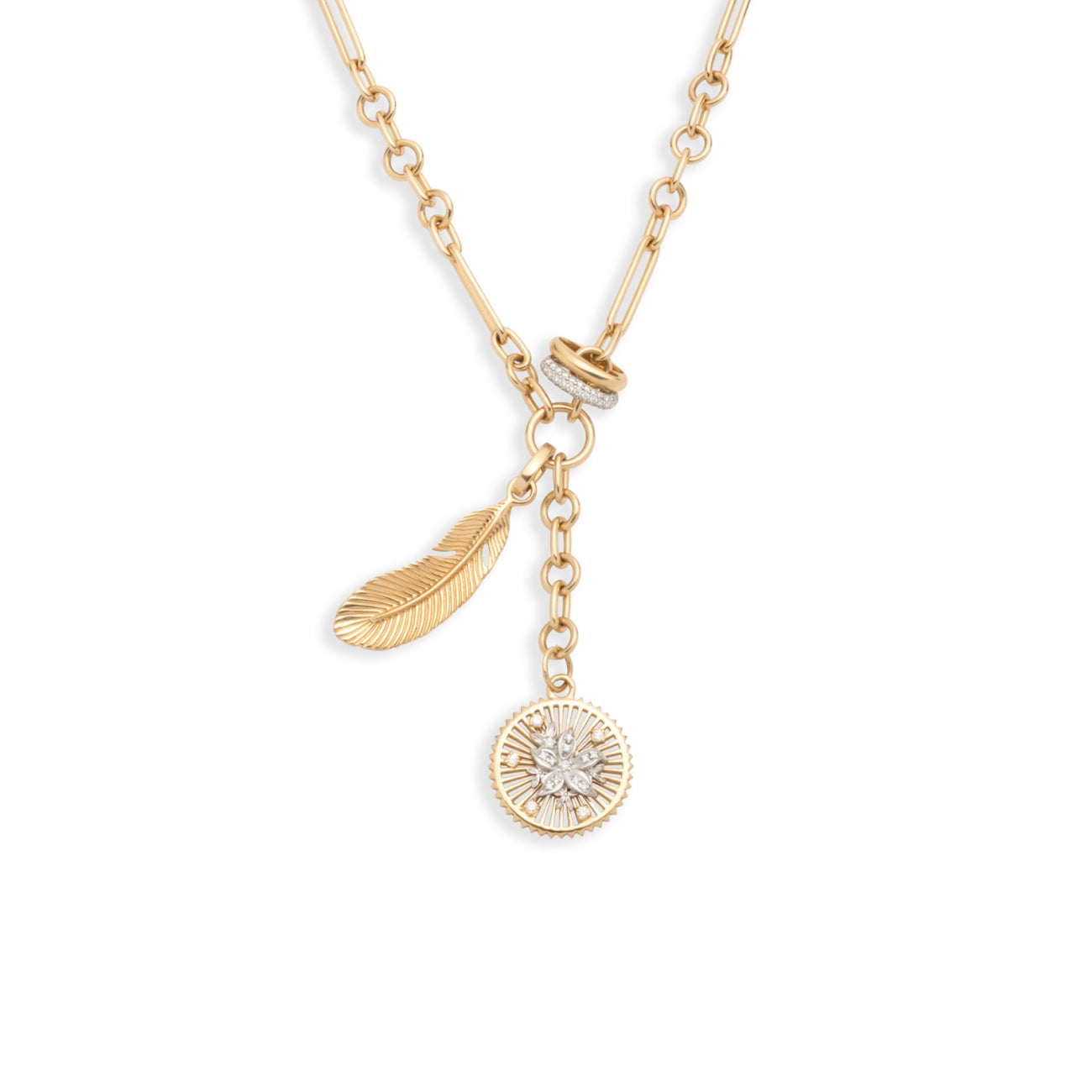 Resilience and Feather Small Mixed Clip Extension Story : in Yellow Gold with Diamonds