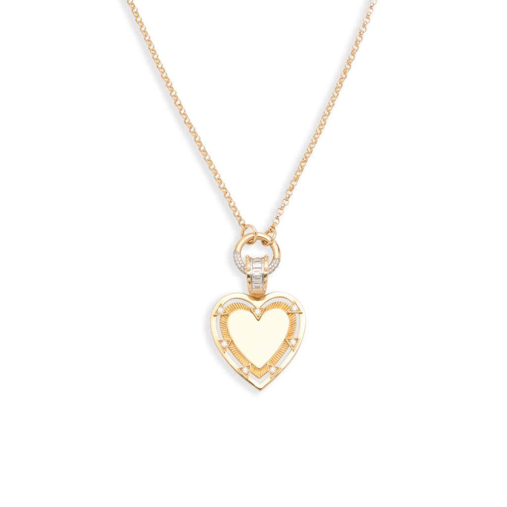 Engravable Heart Small Belcher Open Chain Necklace : in Yellow Gold with Diamonds