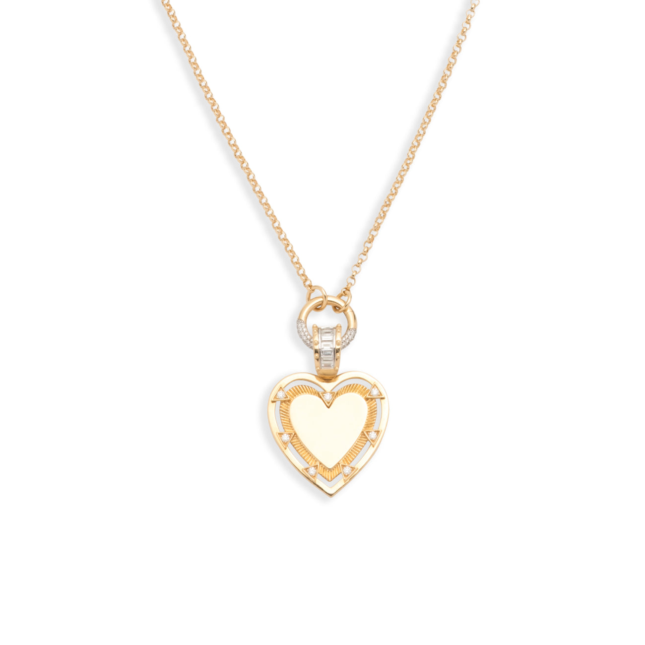 Engravable Heart Small Belcher Open Chain Necklace : in Yellow Gold with Diamonds