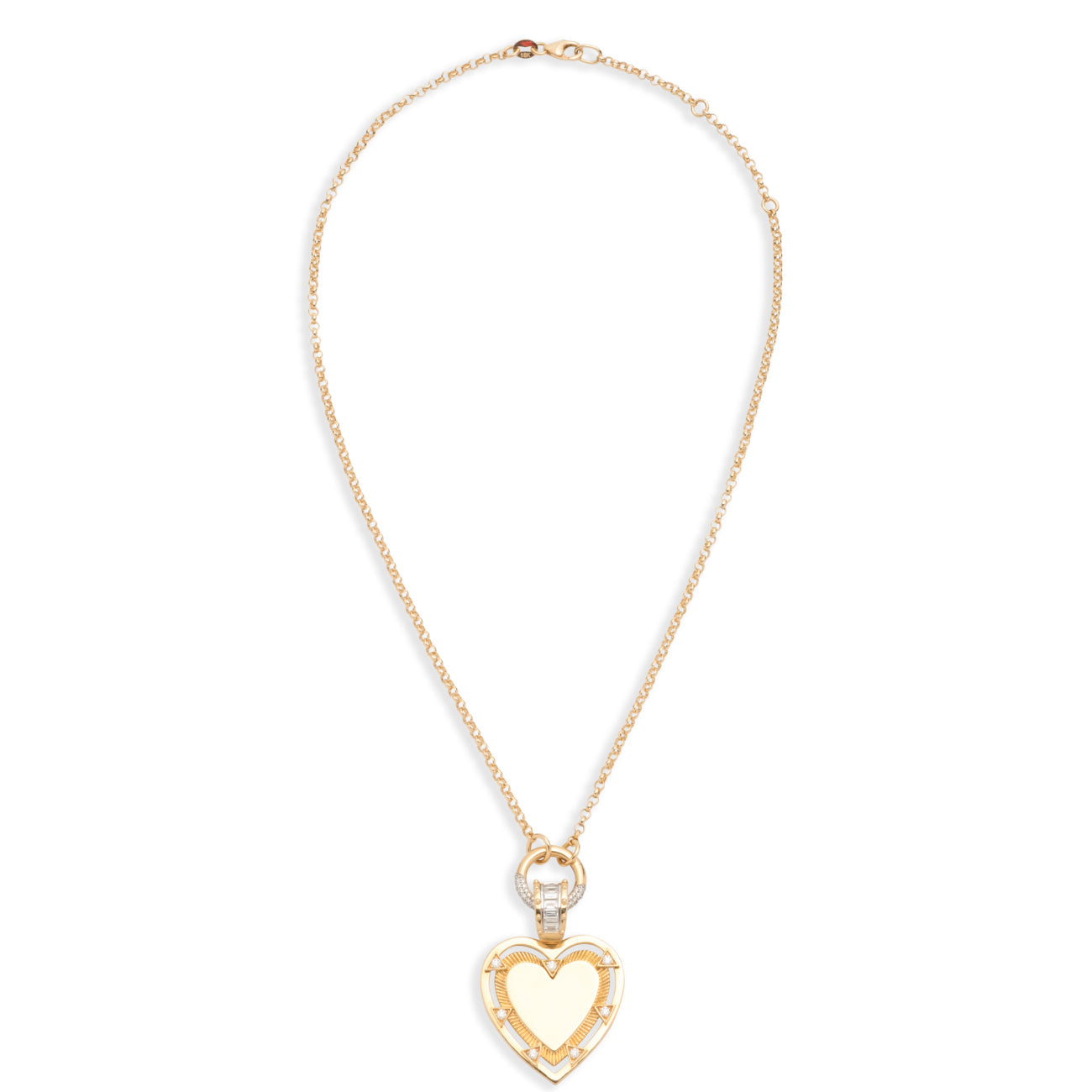 Engravable Heart Small Belcher Open Chain Necklace : in Yellow Gold with Diamonds
