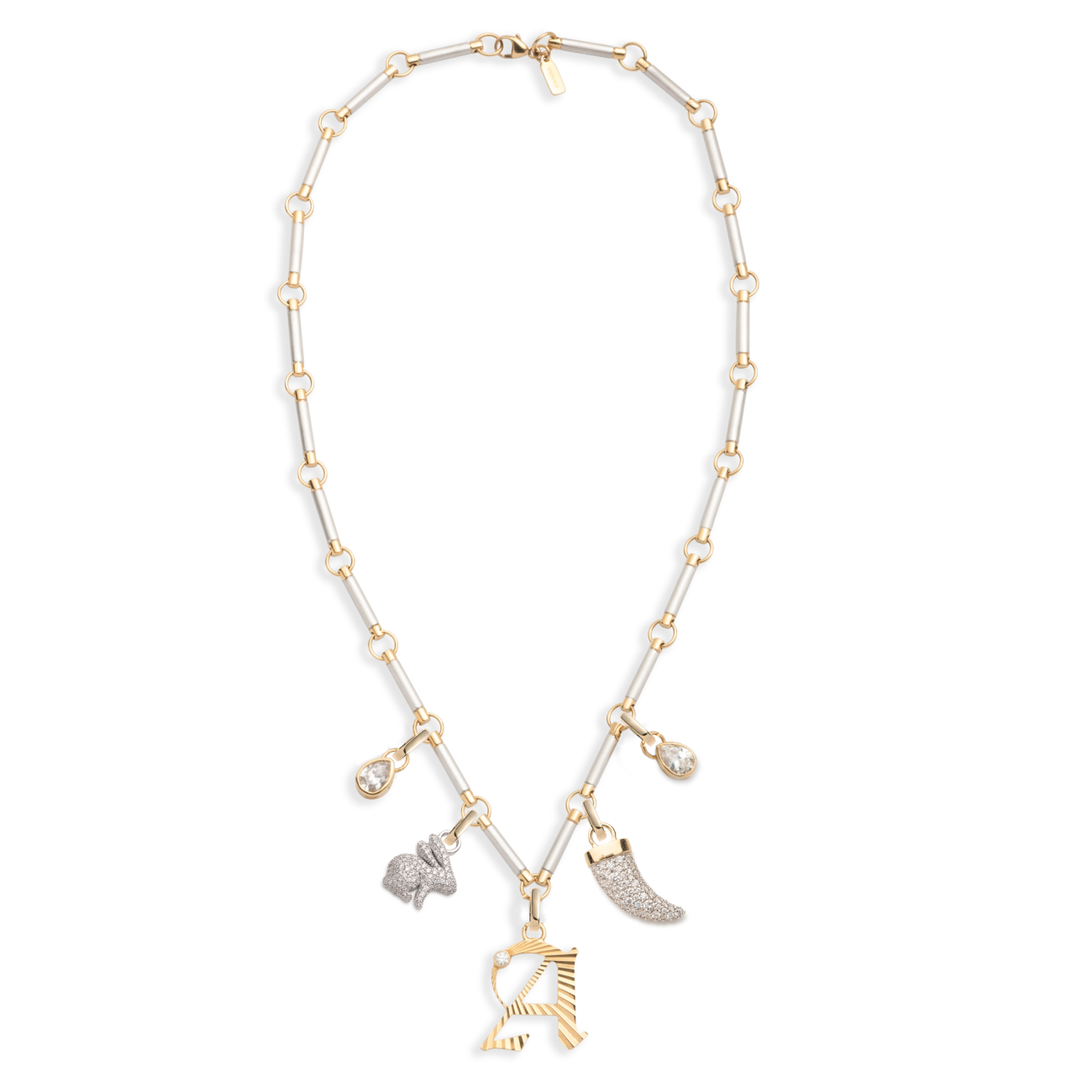 Initial and Snow Pavé Diamond Element Chain Story : in Mixed Gold