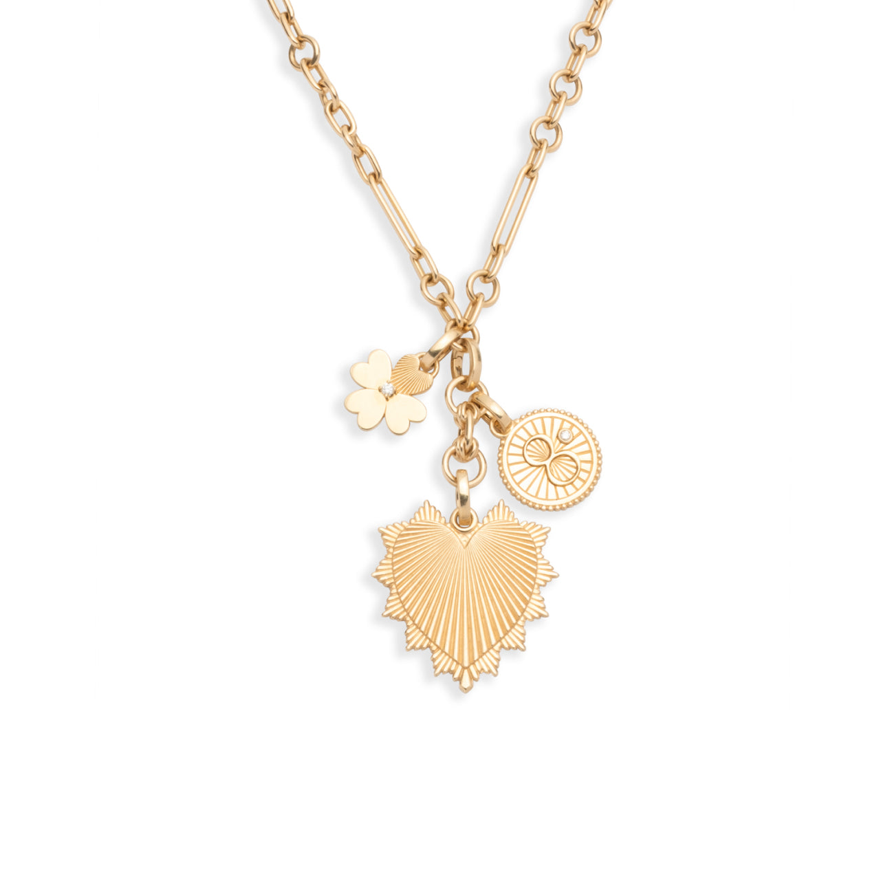 Heart Love Token and Karma Small Mixed Clip Story : in Yellow Gold with Diamonds
