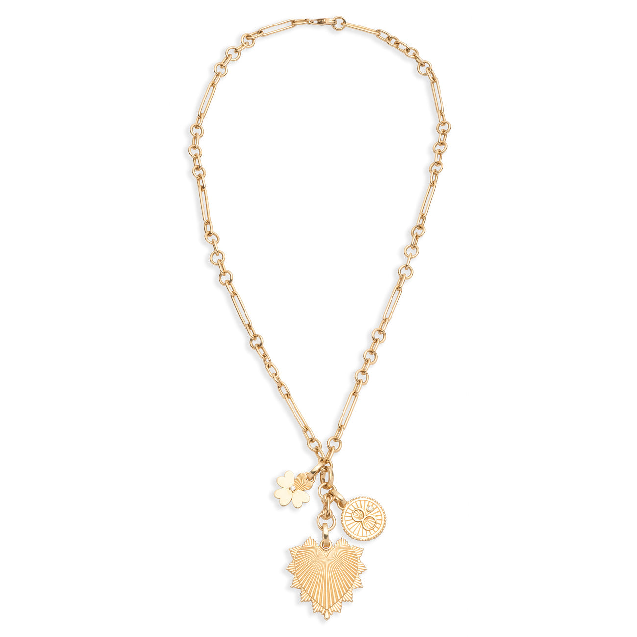 Heart Love Token and Karma Small Mixed Clip Story : in Yellow Gold with Diamonds