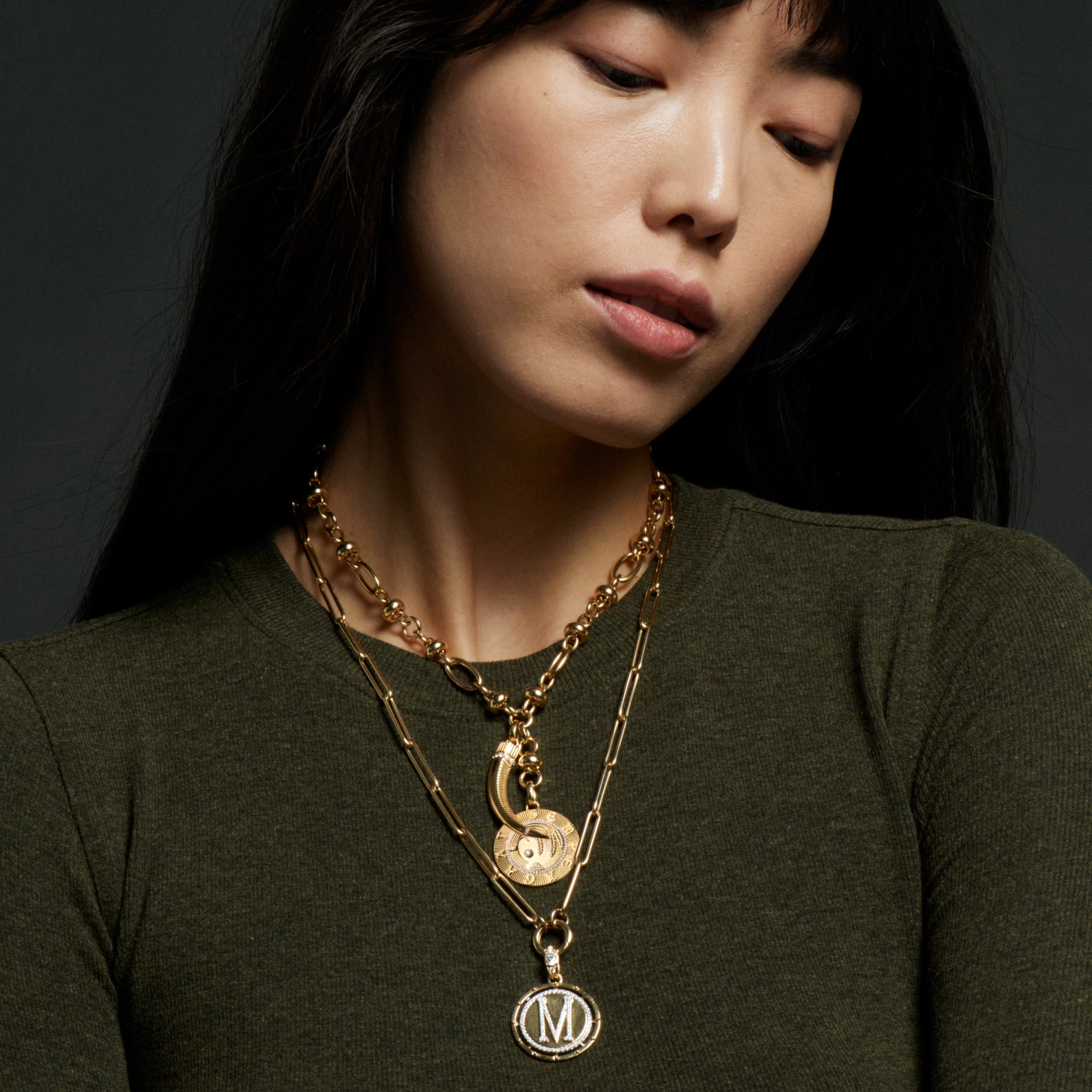 Lovestruck Pierced Custom Extended Clip Open Chain Necklace : in Yellow Gold with Diamonds