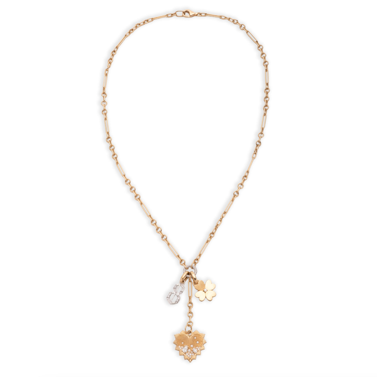 Heart Love Token and Four Heart Clover Fine Mixed Clip Extension Story : in Mixed Gold with Diamonds