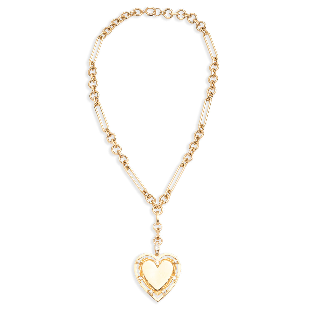 Engravable Heart Midsize Mixed Clip Extension Necklace : in Yellow Gold with Diamonds