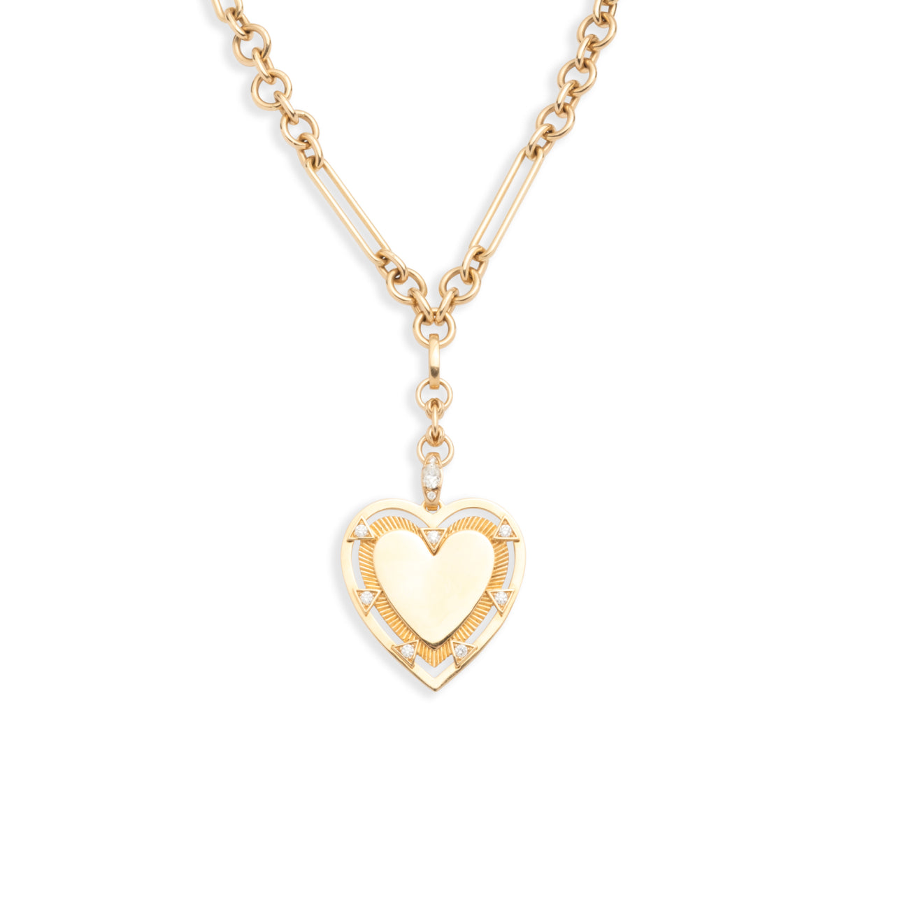 Engravable Heart Midsize Mixed Clip Extension Necklace : in Yellow Gold with Diamonds
