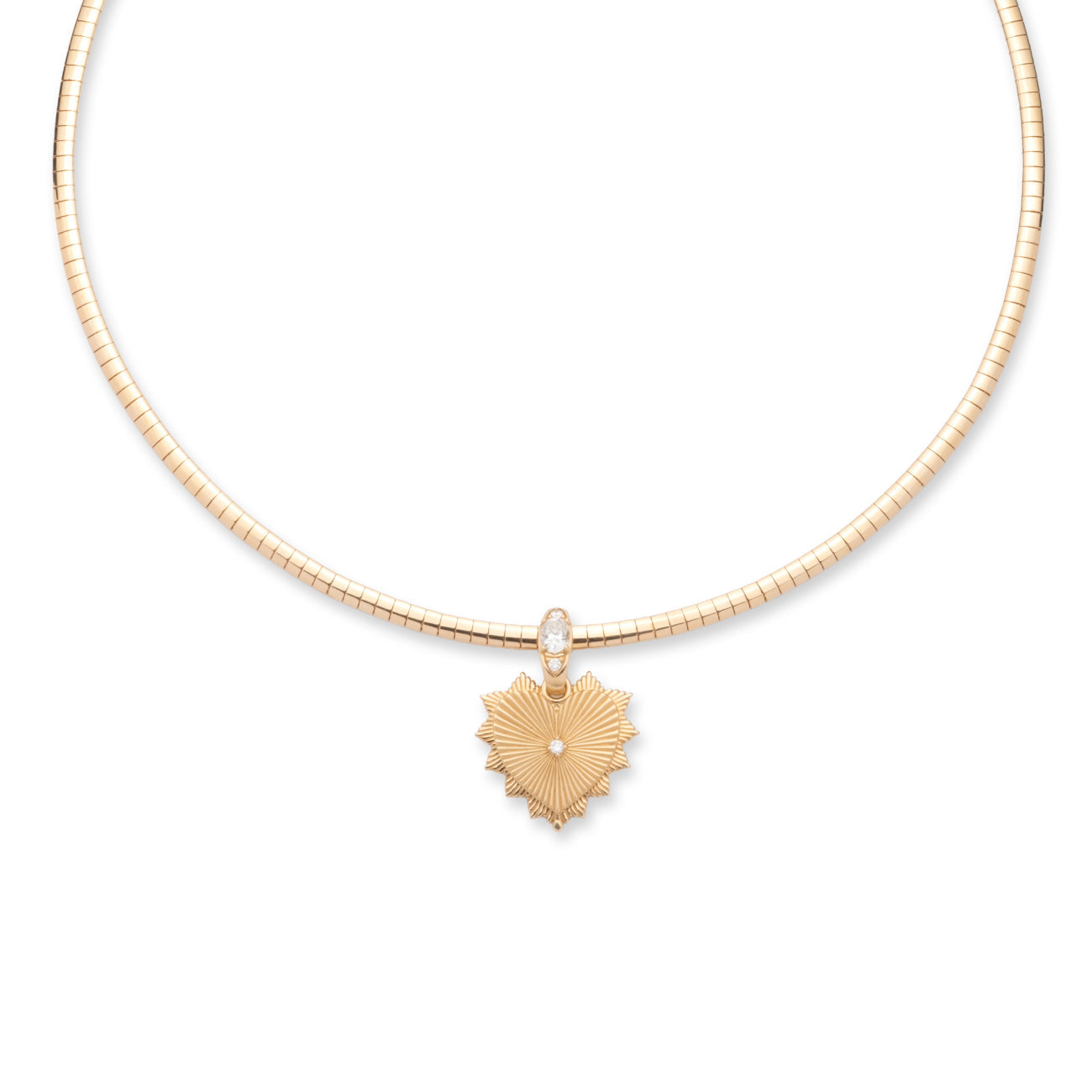 Heart Love Token Small Sleek Collar Necklace : in Yellow Gold with Diamonds